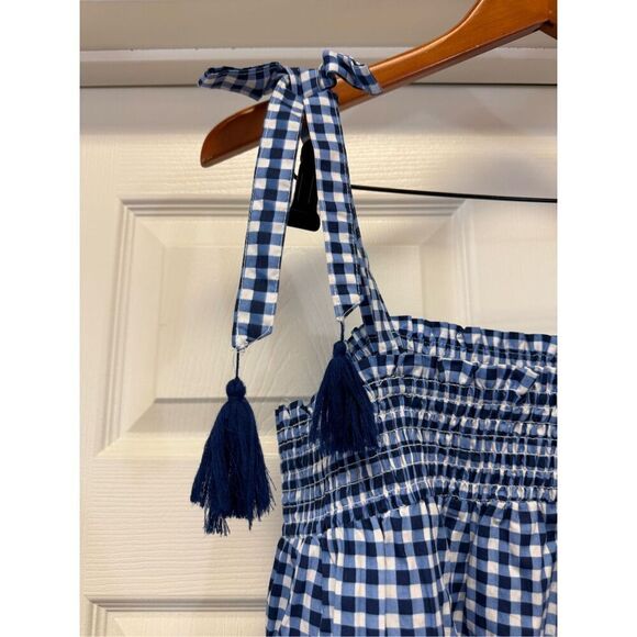 Margaux Riviera Blue & White Smocked Gingham Tassel Tie Sun Dress sz M NWOT - Picture 3 of 8
